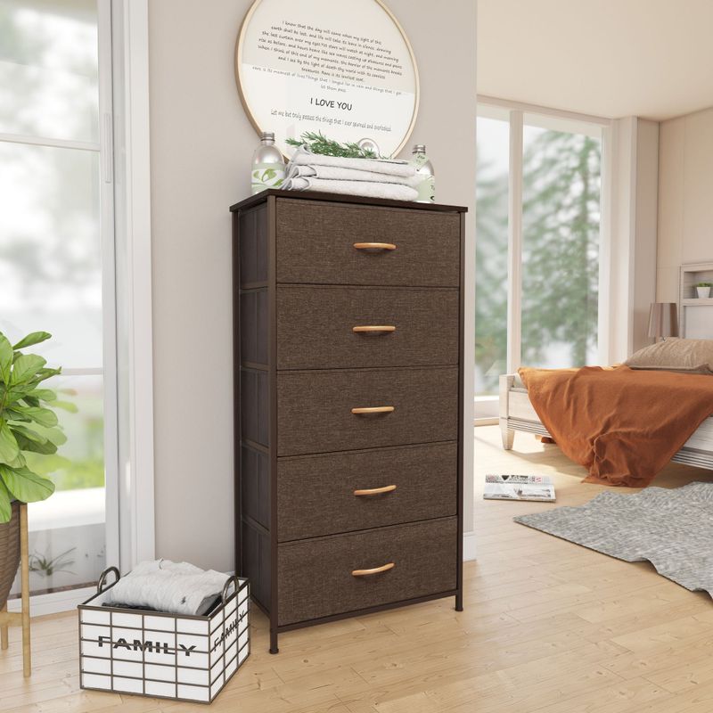 Pellebant Fabric Vertical Dresser Storage Tower with 5 Drawers - Brown - 5-drawer