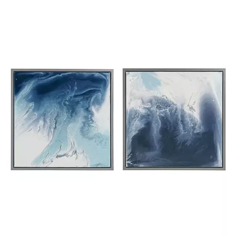 Blue Lagoon 2 Abstract 2-piece Framed Canvas Wall Art Set