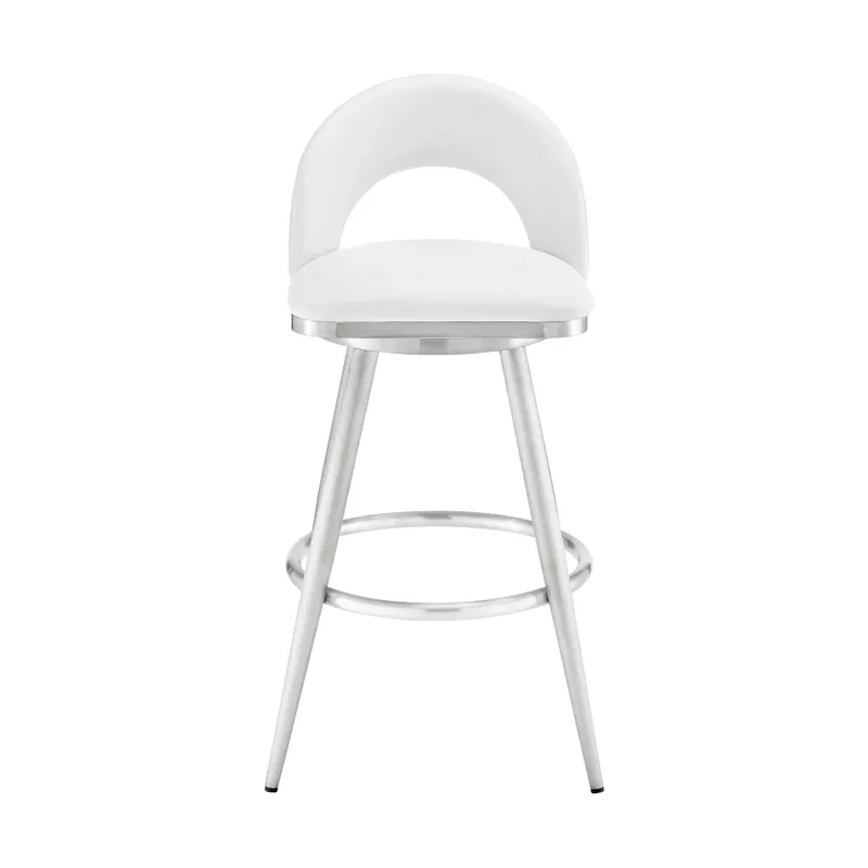 Lottech Swivel Counter Stool in Brushed Stainless Steel with White Faux Leather