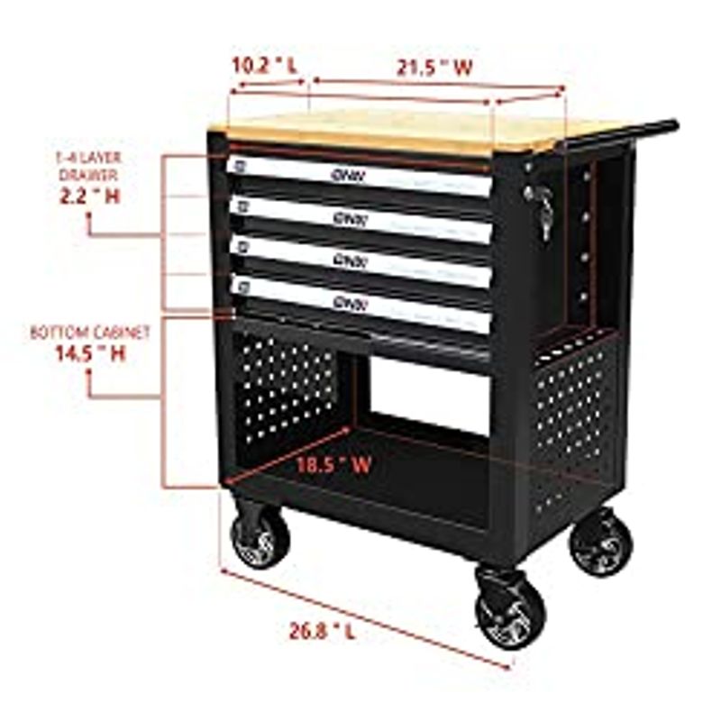 DNA MOTORING 30" W X 37" H X 18" D Large Capacity 4-Drawer Chest Rolling Tool Cart Locking Swivel Cabinet (TOOLS-00003) with Keys