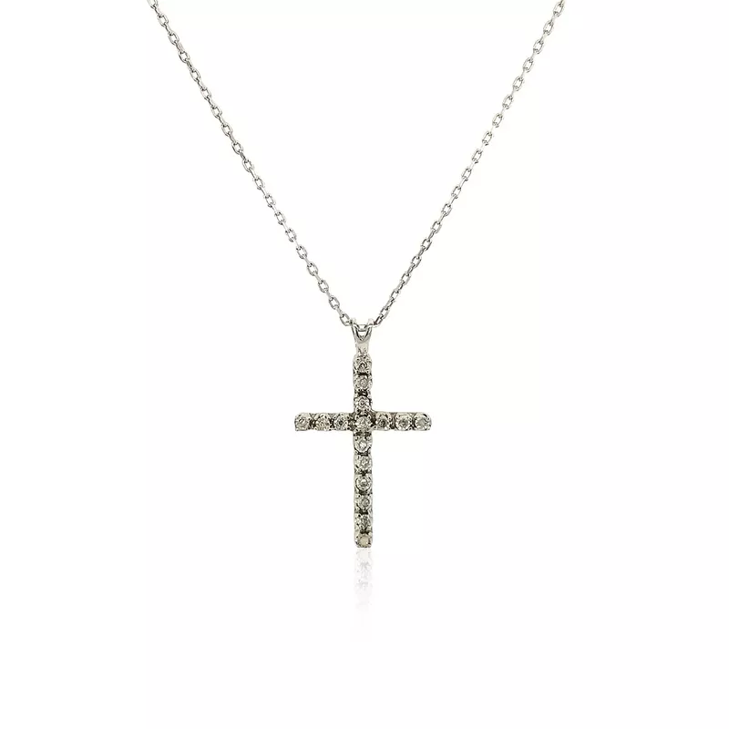 Cross Pendant with Diamonds in Sterling Silver (18 Inch)