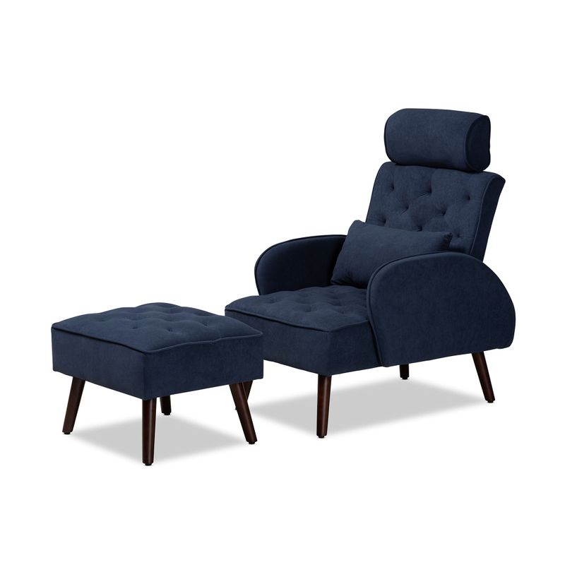 Haldis Modern Velvet Upholstered Wood Lounge Chair and Ottoman Set - Grey, Walnut Brown