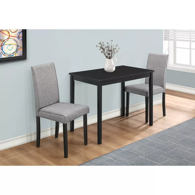 Dining Table Set/ 3pcs Set/ Small/ 39" Rectangular/ Kitchen/ Wood/ Pu Leather Look/ Black/ Grey/ Contemporary/ Modern