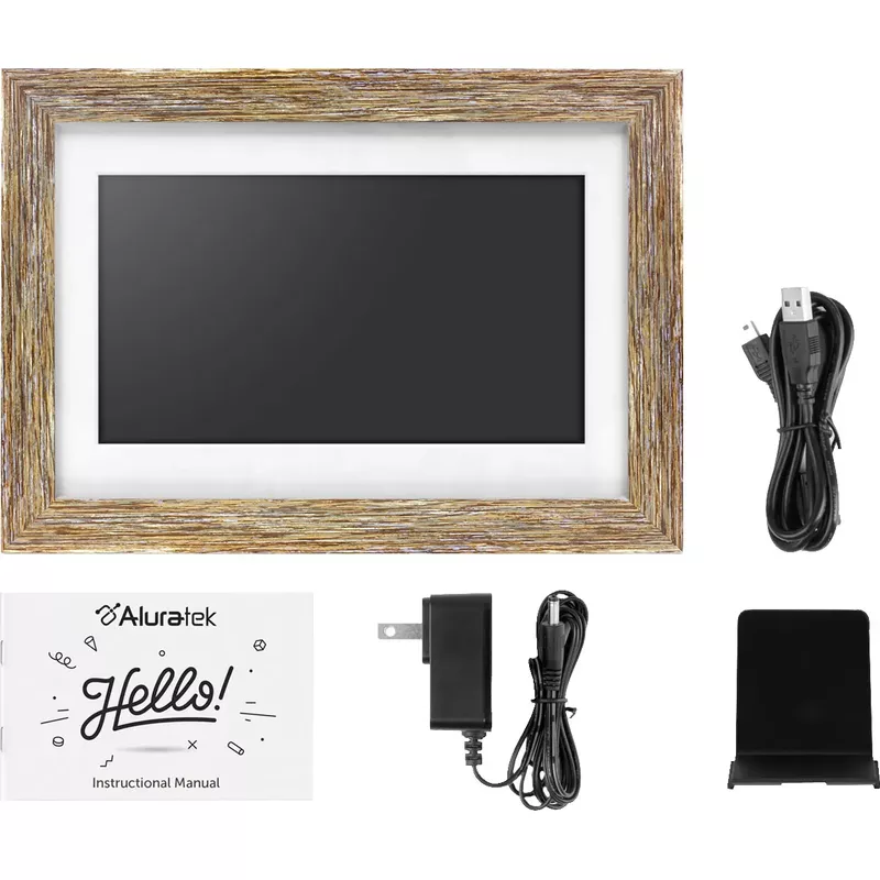 Aluratek - 10" LCD Wi-Fi Touchscreen Digital Photo Frame - Distressed Wood