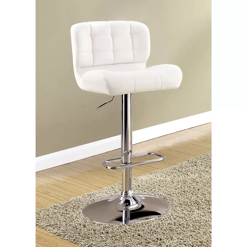 Contemporary Faux Leather Adjustable Bar Stool in White