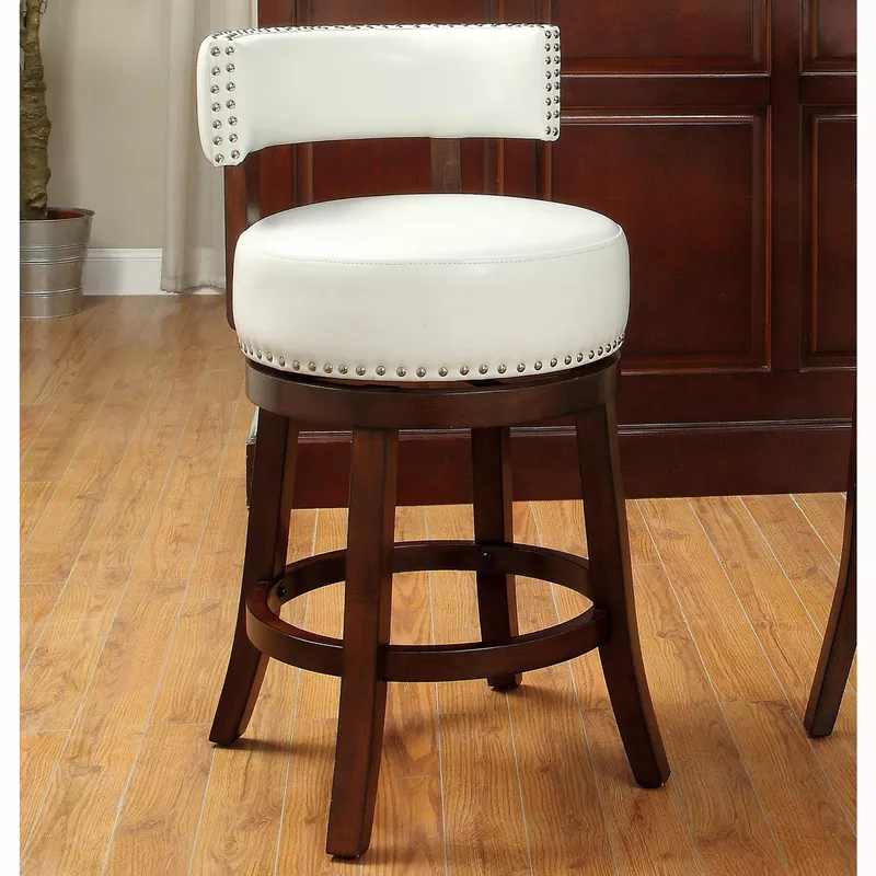 Transitional Faux Leather 24-inch Bar Stools in Dark Oak/White (Set of 2)