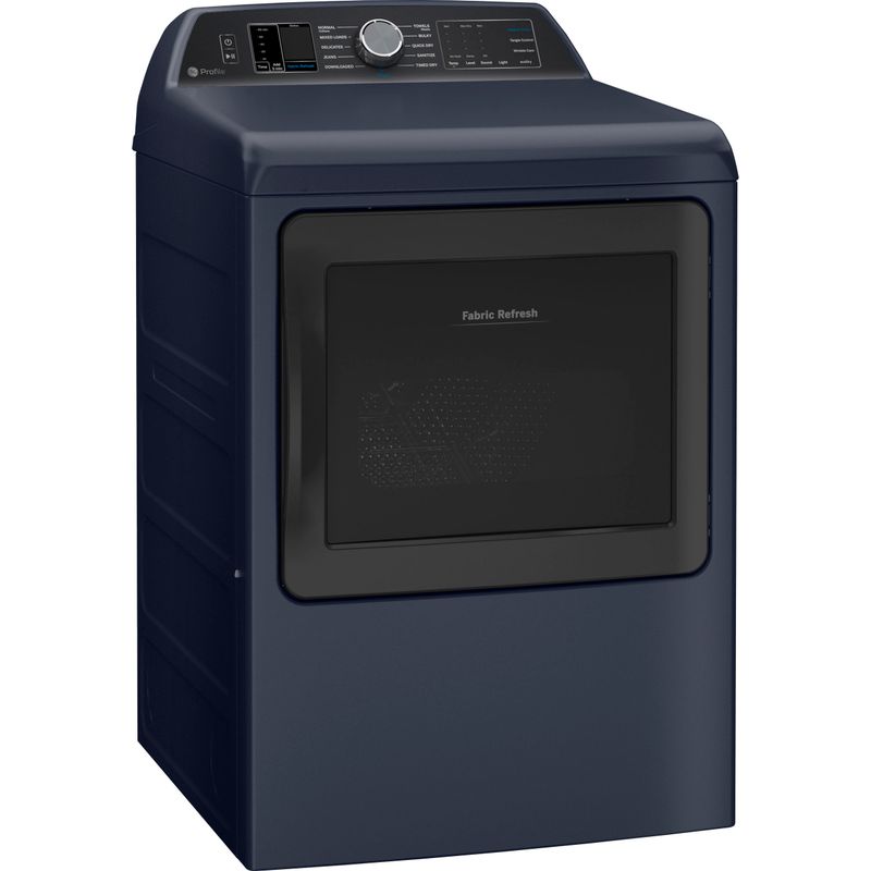 Left Zoom. GE Profile - 7.3 cu. ft. Smart Electric Dryer with Fabric Refresh, Steam, and Washer Link - Sapphire Blue