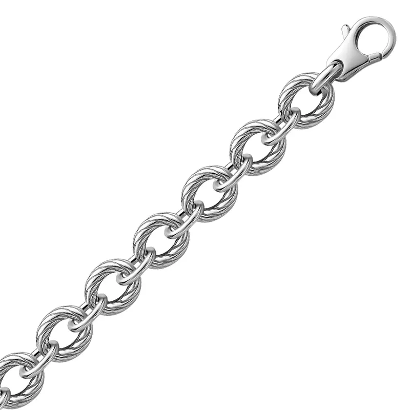 Sterling Silver Diamond Cut Chain Style Rhodium Plated Bracelet (7.5 Inch)