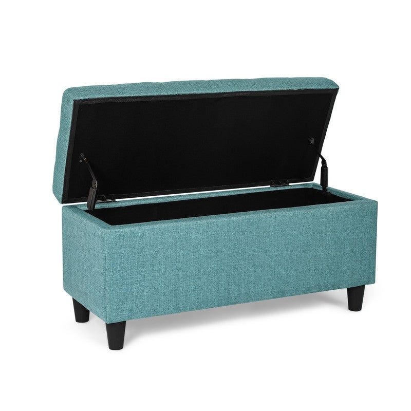 Adeco Storage Ottoman Bed Bench Fabric Tufted Upholstered Foot Stool - Teal