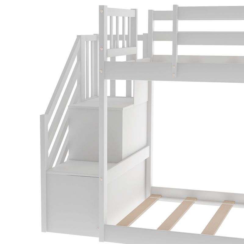 Nestfair Twin Over Twin Bunk Bed with Convertible Slide and Stairway - White