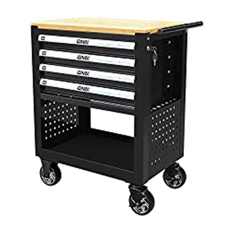 DNA MOTORING 30" W X 37" H X 18" D Large Capacity 4-Drawer Chest Rolling Tool Cart Locking Swivel Cabinet (TOOLS-00003) with Keys