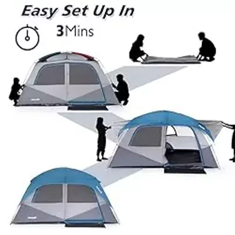 Camping Tent, Tent for Camping, Easy Set up Camping Tent 4 Person and 6 Person for Hiking Backpacking Traveling Outdoor, Light Blue, 12ft (L) x 8ft (W) x 72inH