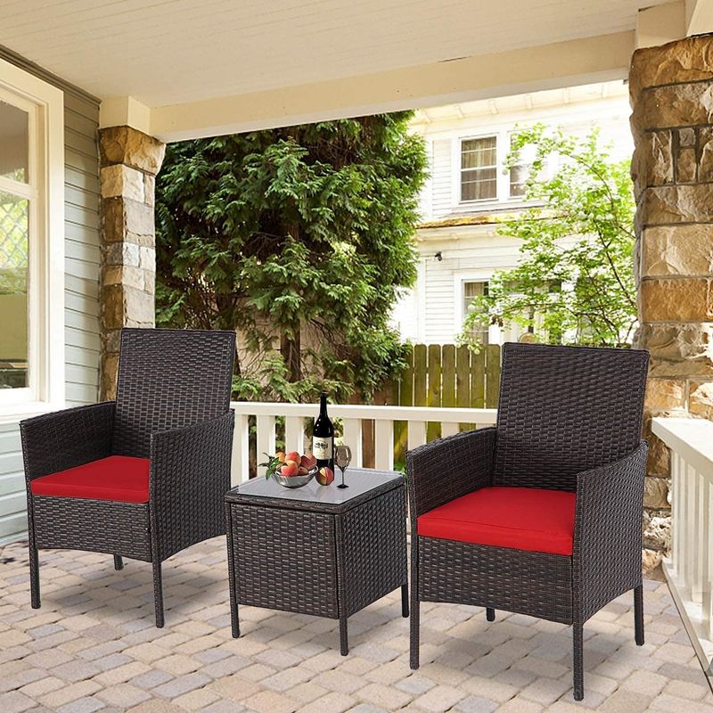 Pheap Outdoor 3-piece Cushioned Wicker Bistro Set by Havenside Home - Crimson