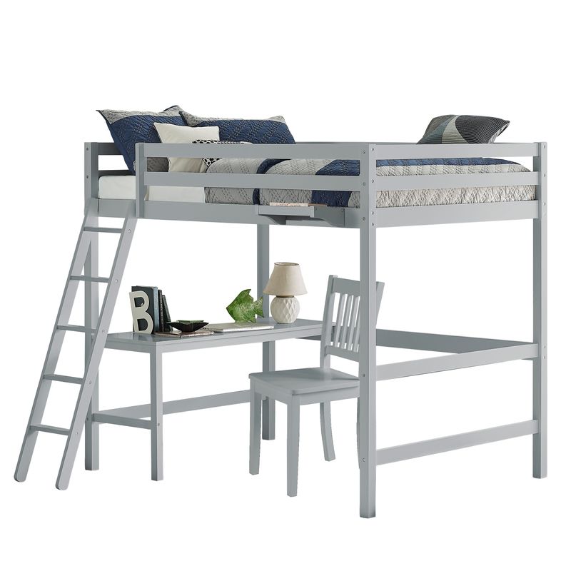 Caspian Full Loft with Chair and Hanging Nightstand, Gray - Grey