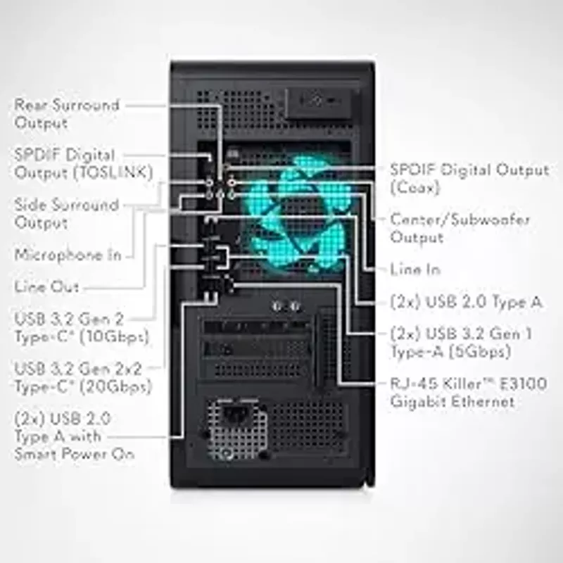 Alienware Aurora R16 Gaming Desktop - Intel Core i7-14700F Processor, 16GB DDR5 RAM, 512GB SSD + 1TB HDD, NVIDIA GeForce RTX 4060 8GB GDDR6, Windows 11 Home, Onsite Service - Black