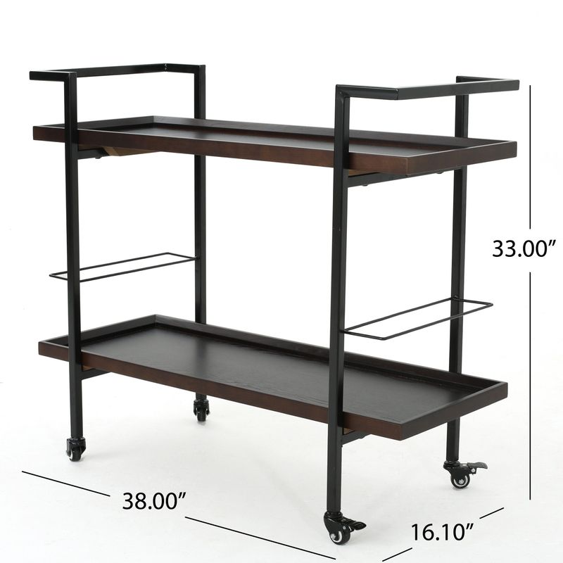 Gerard Modern Industrial 2-Tier Wood Bar Cart with Wheels by Christopher Knight Home - 38.00" W x 16.10" D x 33.00" H - Walnut