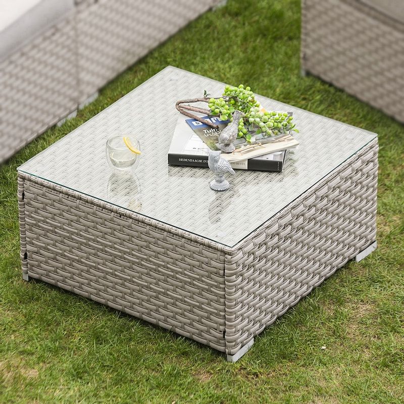 COSIEST Outdoor Furniture Wicker Glass-Top Coffee Table - Oliva Green