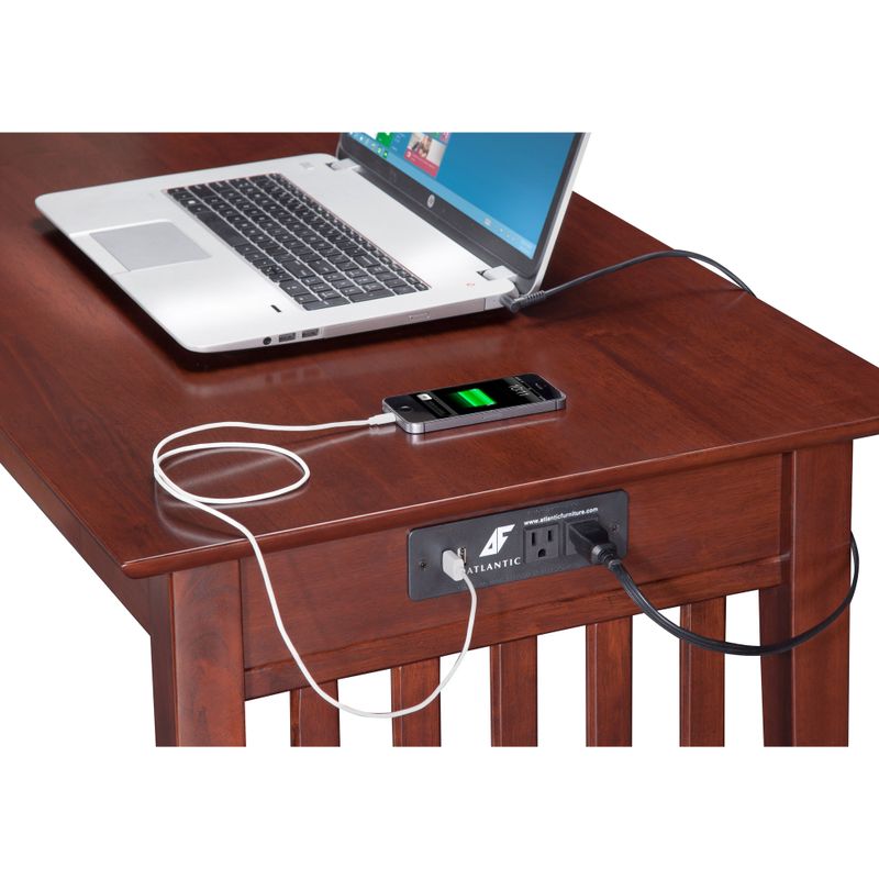 Harvard Media Collection Walnut Wood Mission Desk with Drawer and Charging Station - Color