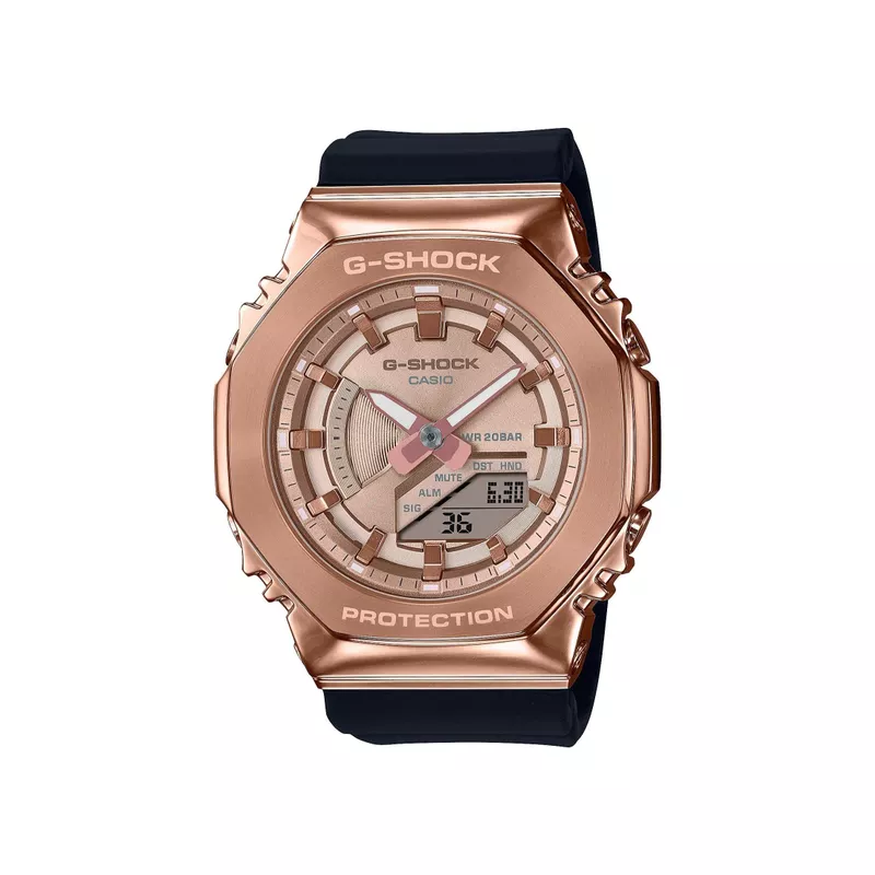 G-Shock - Ladies G-Shock Analog/Digital Rose Gold & Black Strap Watch Rose Gold Dial