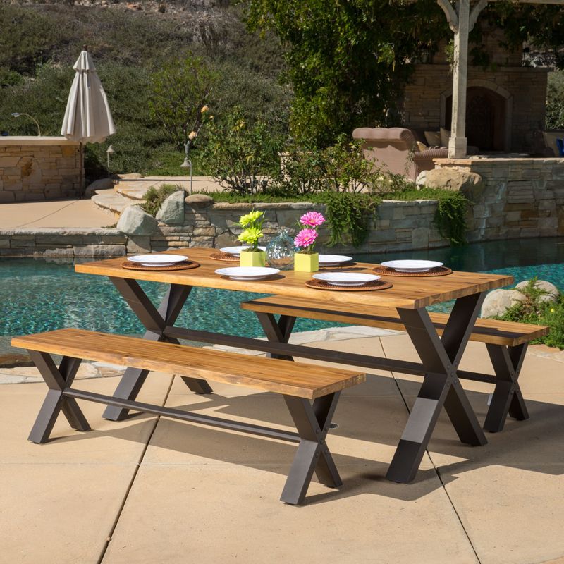 Sanibel Outdoor 3-piece Acacia Wood Dining Set by Christopher Knight Home - Natural Brown