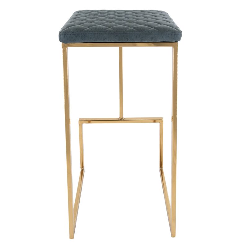 LeisureMod Quincy Stitched Leather Bar Stools With Gold Metal Frame - 29" - Charcoal Black
