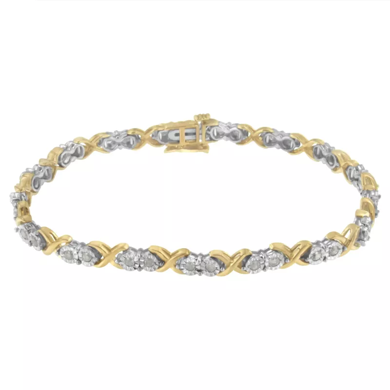 2 Micron 14K Yellow Gold Plated Sterling Silver 1ct. TDW Diamond X Link Bracelet (I-J,I3-Promo)