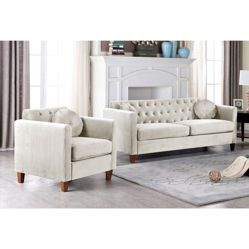 Persaud Kitts Classic Chesterfield Sofa and Chair Living Room Set - Green