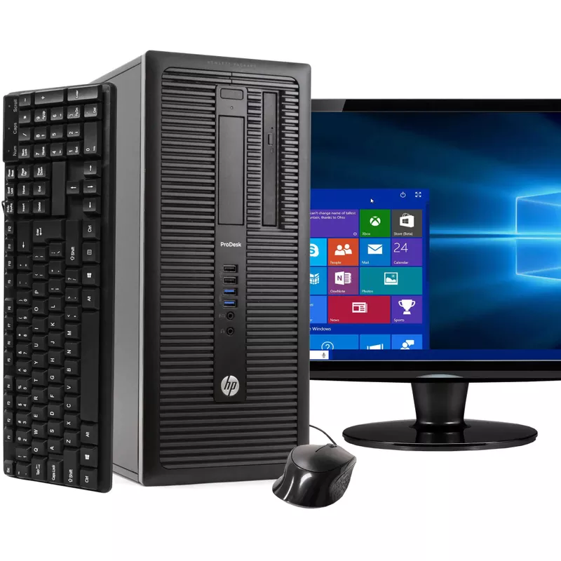 HP ProDesk 600G1 Tower Computer, 3.2 GHz Intel i5 Quad Core, 8GB DDR3 RAM, 250GB HDD, Windows 10 Home 64bit, 19in LCD (Refurbished)
