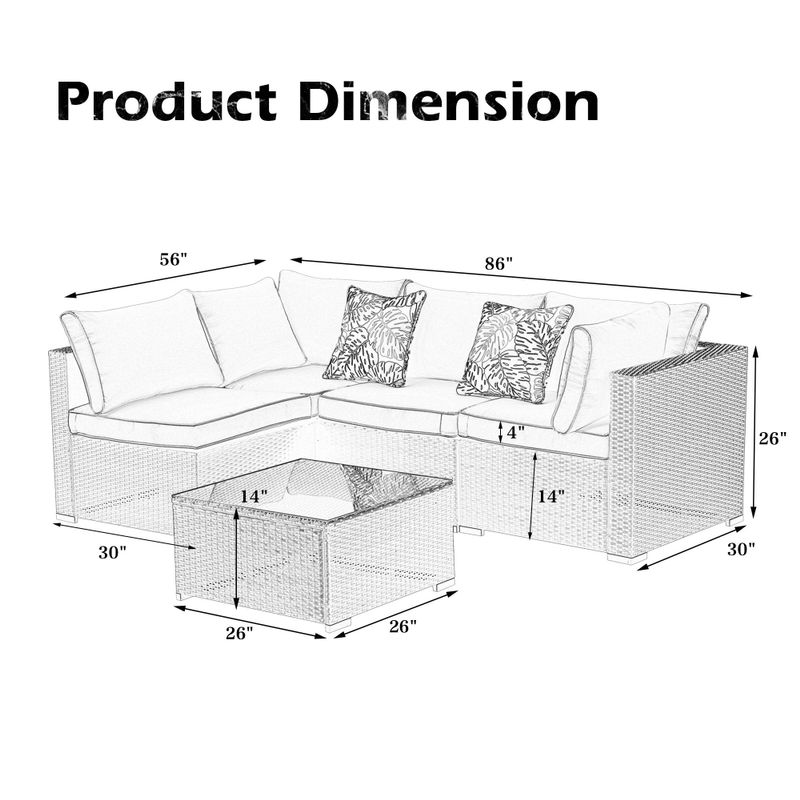 Rent to own Outdoor Patio Sectional Sofa Set Wicker Sofa 5pcs Orange