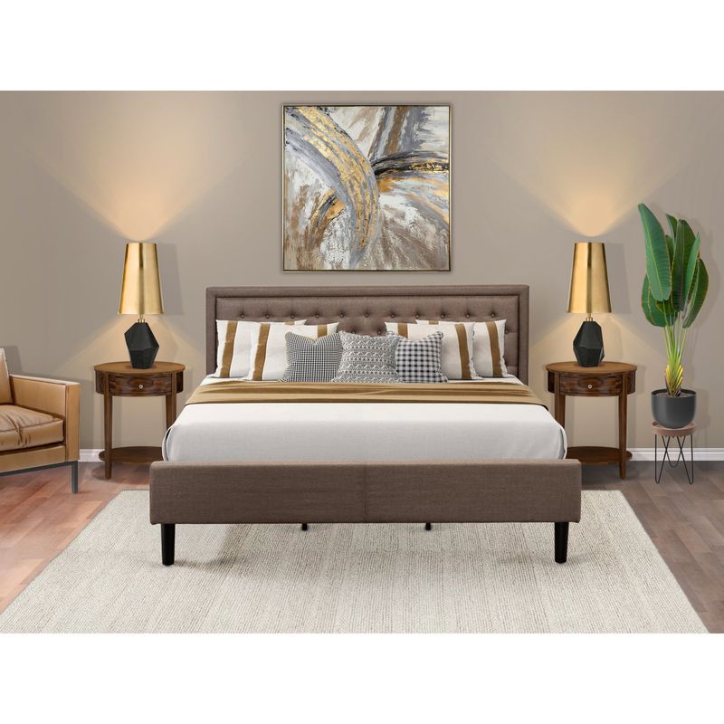 3 Pc Queen Bedroom Set - 1 Platform Bed Frame Brown Linen Fabric and Button Tufted Headboard - 2 Nightstand (Bed Option) - KD18Q-2HI08