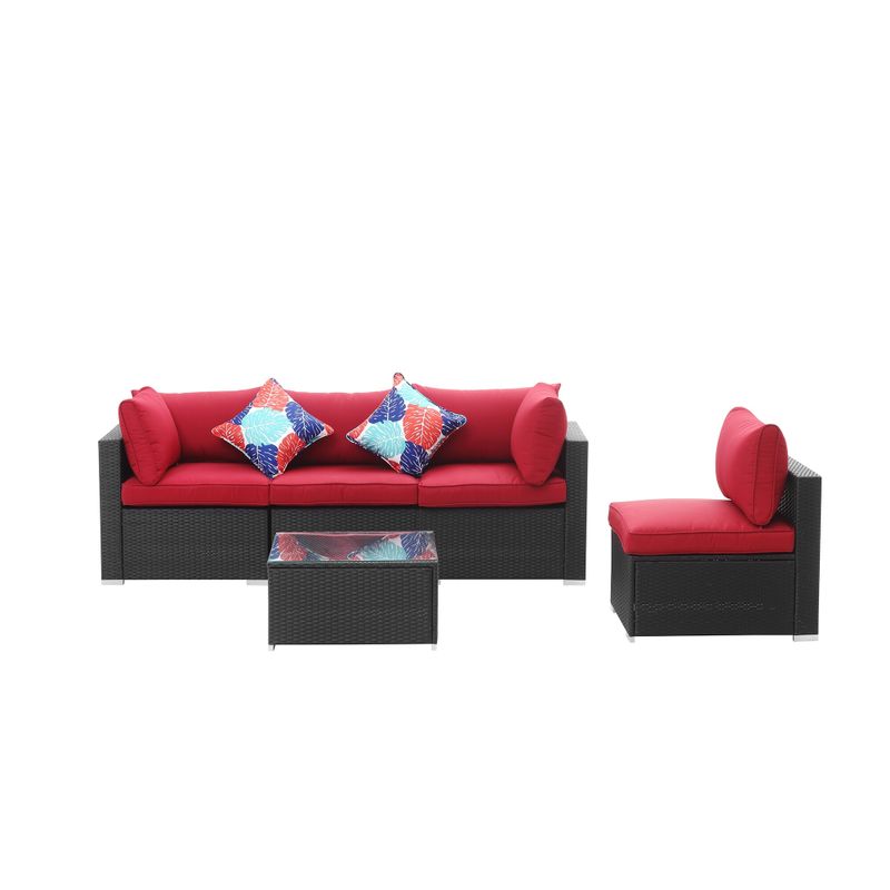 5pcs Sectional Sofa Set Outdoor PE Rattan Sofa - sofa - Orange
