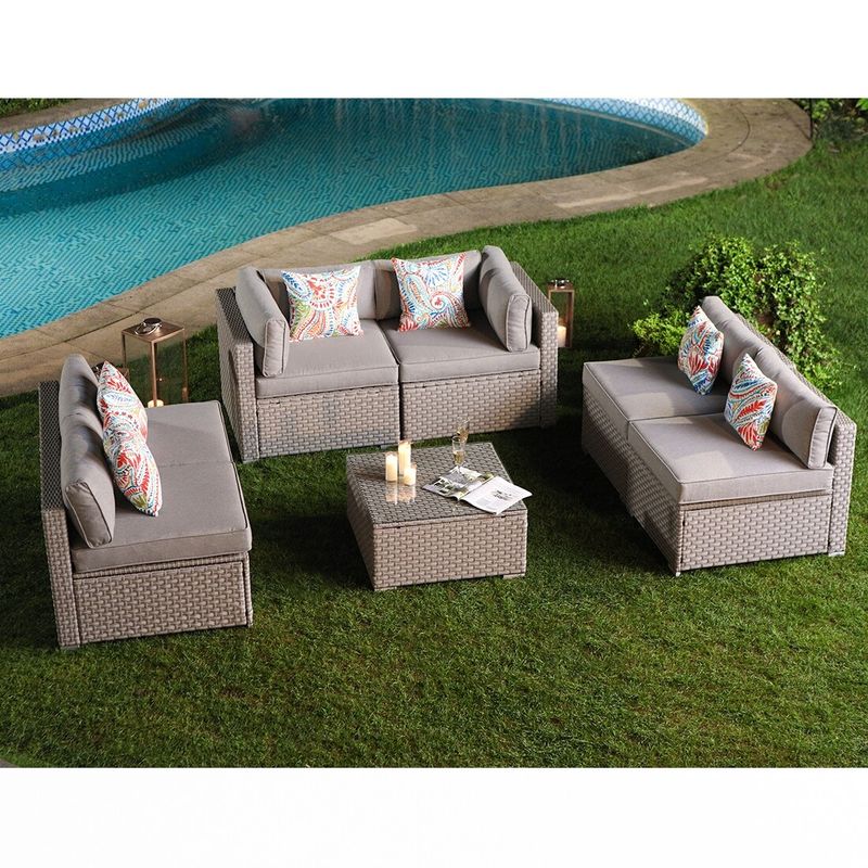 Rent to own COSIEST 7Piece Outdoor Sectional Wicker Sofa With Pillows