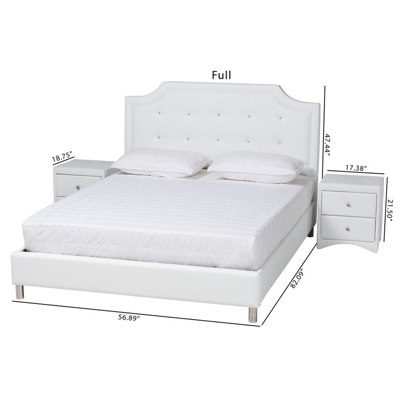 Carlotta Contemporary & Glam styled 3-Piece Bedroom Set with White Faux Leather Upholstered bed - Queen