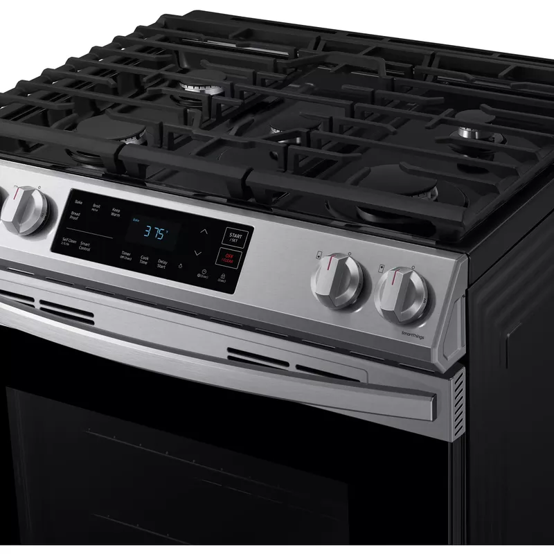 Samsung - 6.0 cu. ft. Front Control Slide-in Gas Range with Wi-Fi, Fingerprint Resistant - Stainless Steel