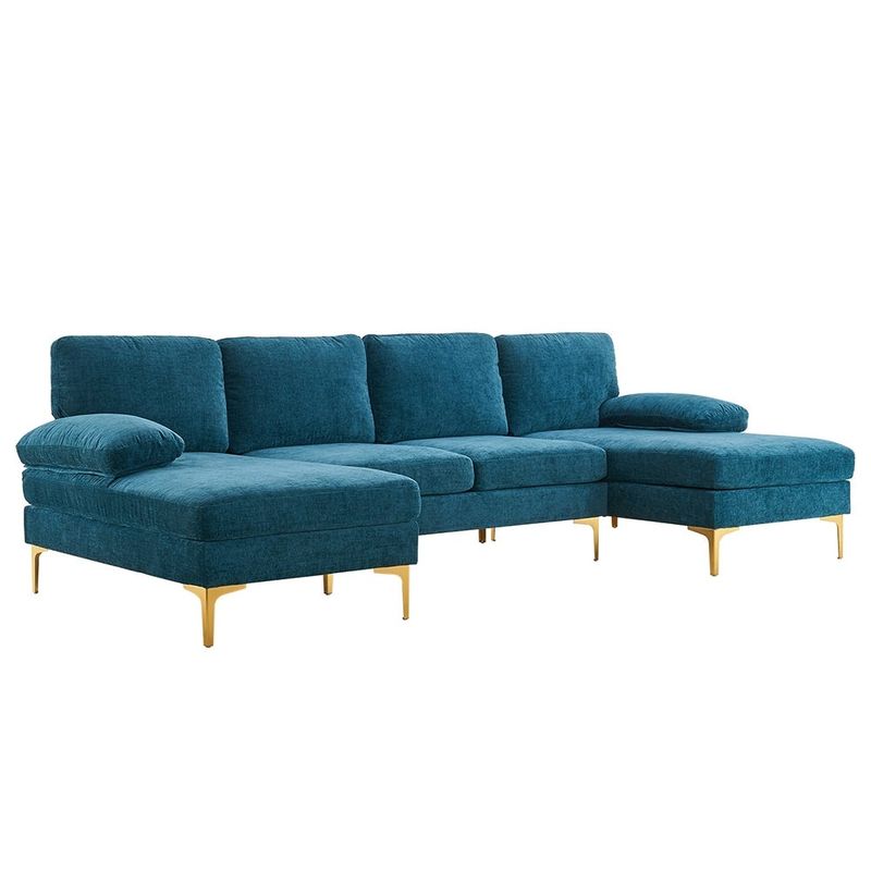 U-Shaped 4-Seat Indoor Modular Sofa, Reversible Sectional Sofa - Blue-Green