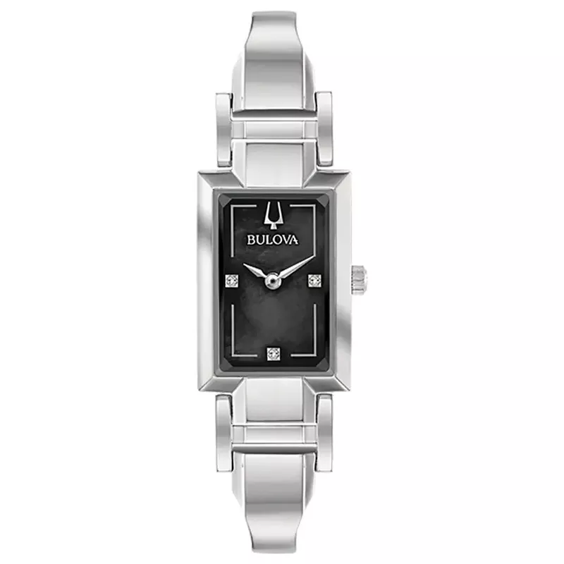 Bulova - Ladies Classic Silver-Tone Tank Watch Black Mother-of-Pearl Dial