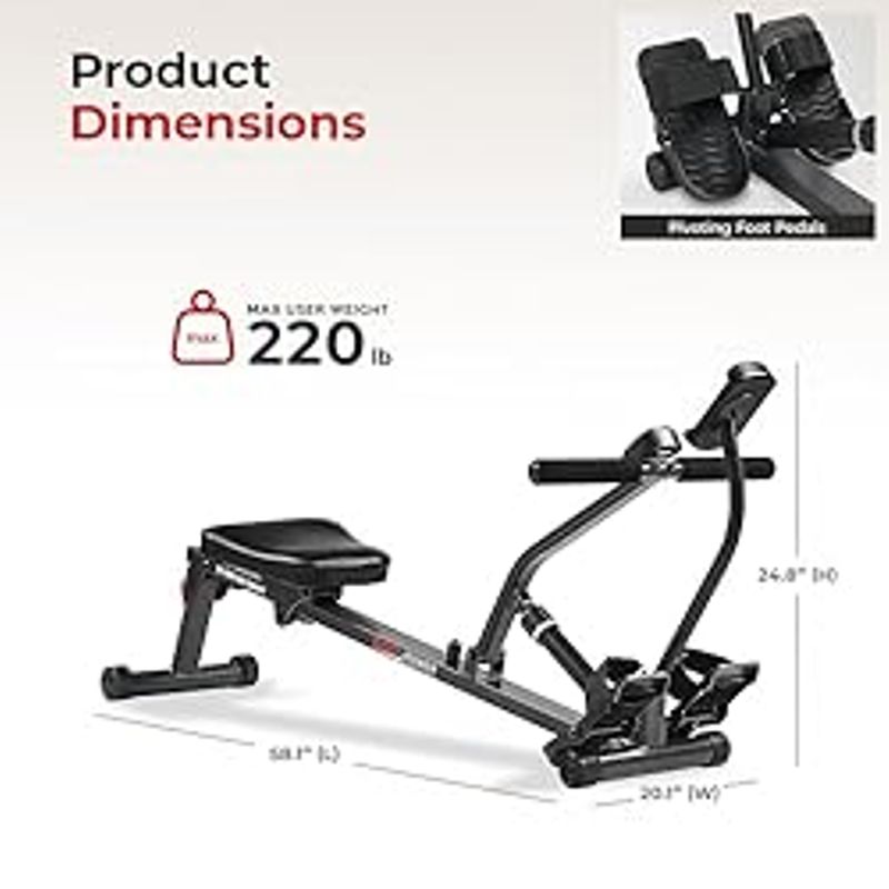Sunny Health & Fitness Smart Compact Adjustable Rowing Machine, 12 Levels Adjustable Resistance, Complete Body Workout, Connect via...