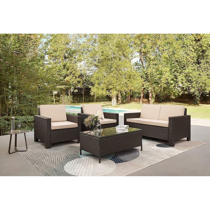 Homall 4 Pieces Outdoor Patio Furniture Sets Rattan Chair - Brown/Blue