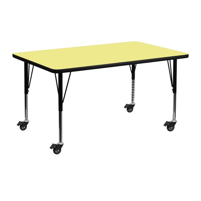 Mobile 24''W x 48''L Thermal Laminate Activity Table - Adjustable Short Legs - Red