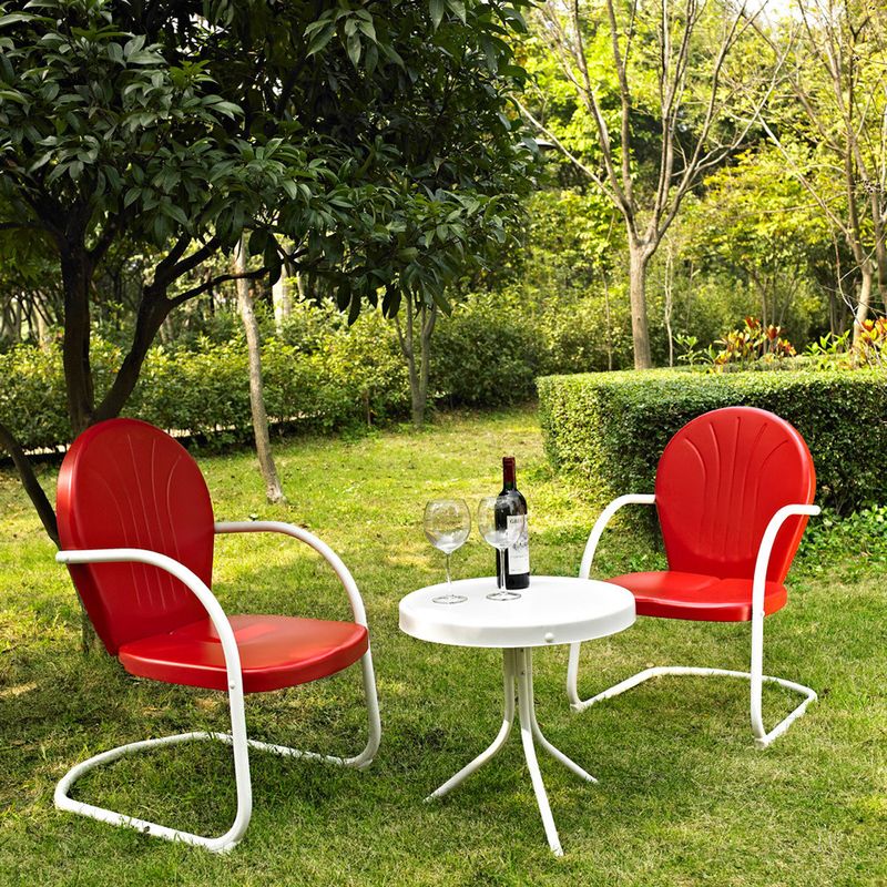 Griffith 3 Piece Metal Outdoor Conversation Seating Set - Two Chairs in Red Finish with Side Table in White Finish - Red