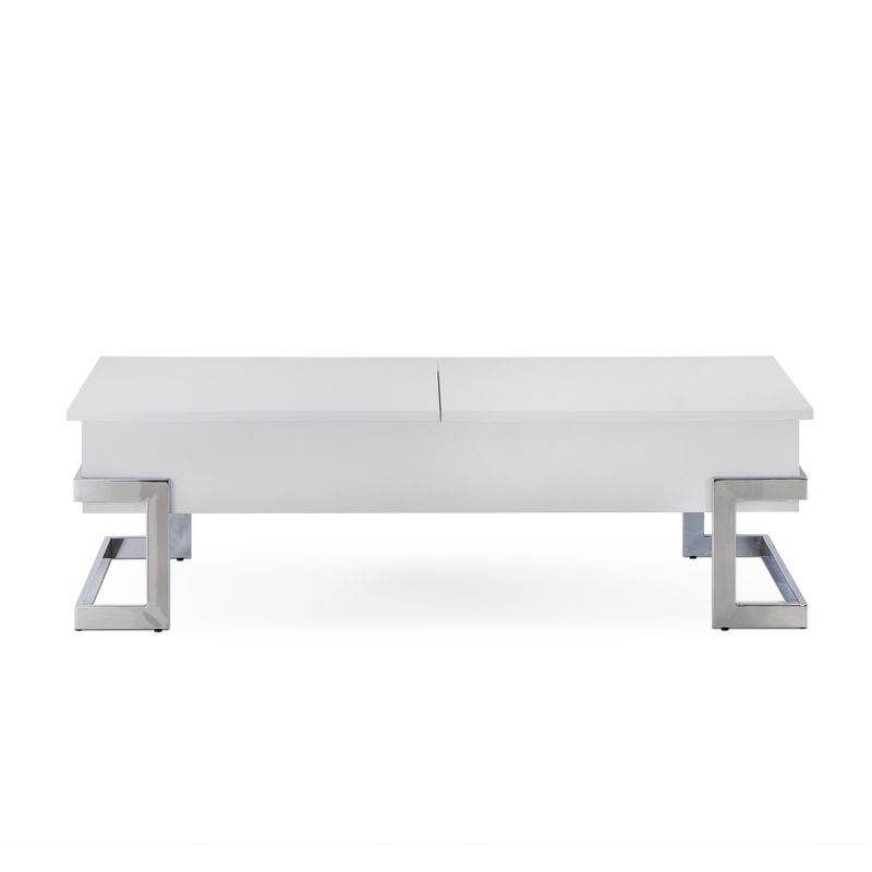 White and Chrome Box Storage Modern Coffee Table - White/Chrome