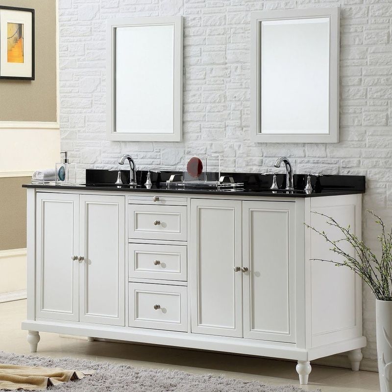 Direct Vanity Sink 72 in Classic Double Vanity Sink Cabinet - Grey cabinet carrara top with large mirror