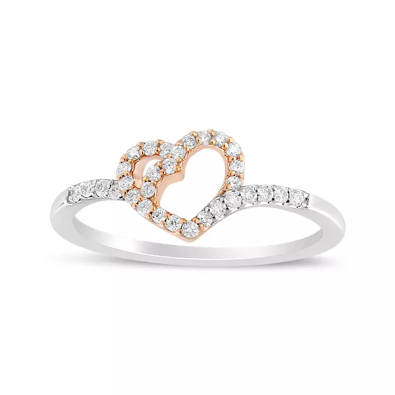 14K Rose Gold Plated and White .925 Sterling Silver 1/5 Cttw Round-Cut Diamond Open Heart Promise Ring (I-J Color, I2-I3 Clarity) - Ring Choice of Size