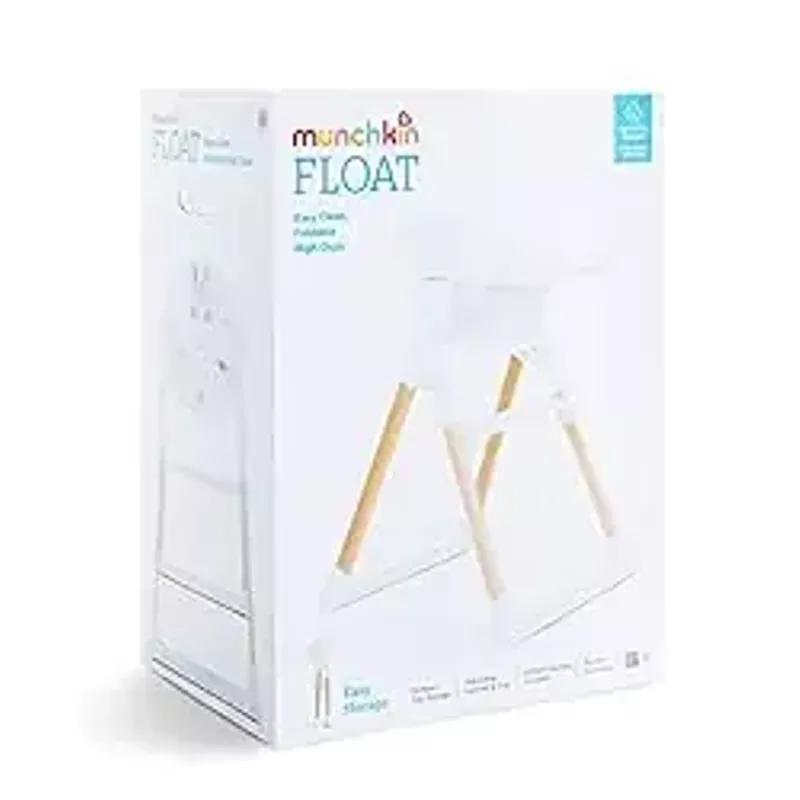 Munchkin® Float™ Foldable Baby and Toddler High Chair - Easy Clean, Compact and Lightweight, Great for Small Spaces, White with Wooden Legs