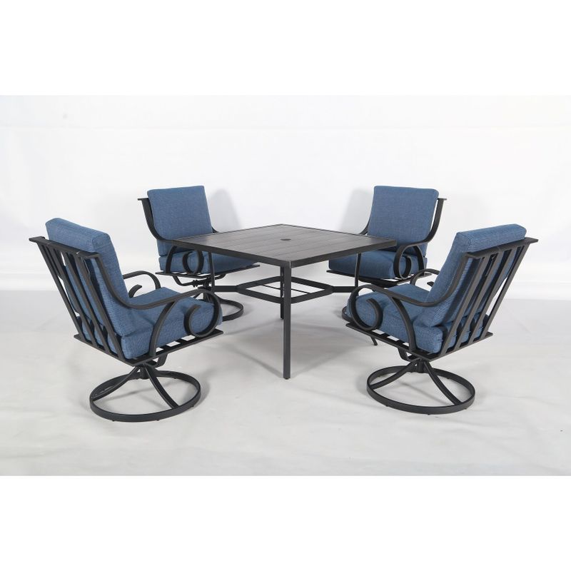 Capri 5pc Steel Dining Set with Fully Cushioned Swivel Rocking Chairs - Denim Blue - 5-Piece Sets