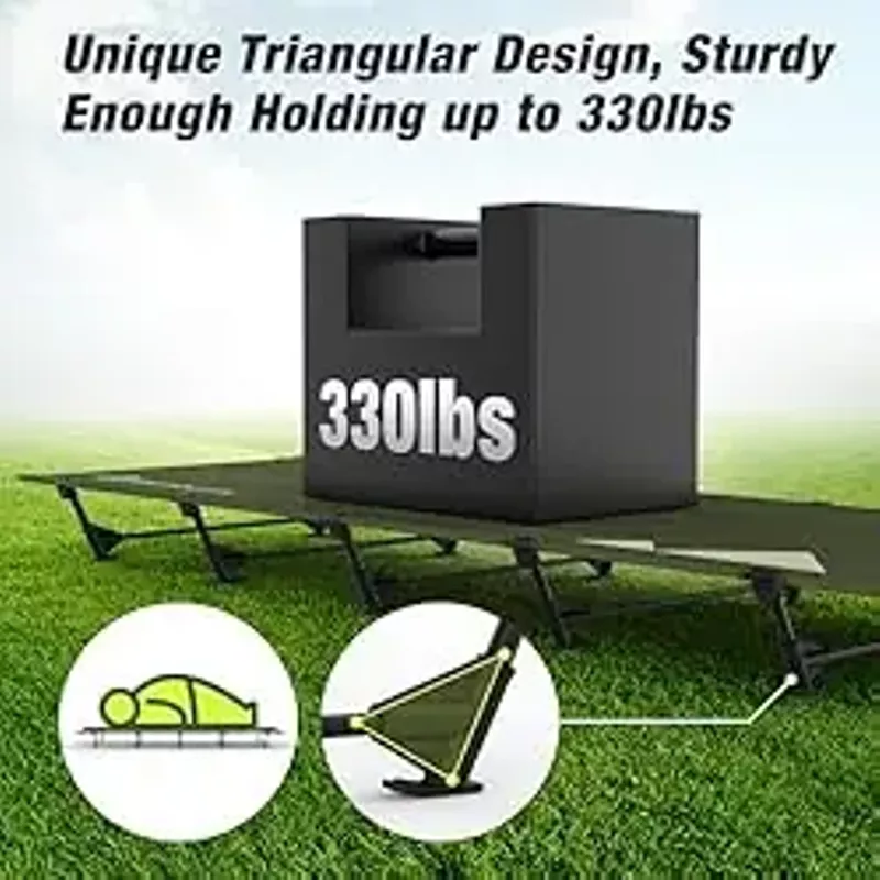 WARMOUNTS Compact Camping Cot, 60s Easy Set-Up, 28'' Wide Surface, Ultralight Backpacking Cot Supports 330lbs, Folding Camping Cot w/Carrying Bag for Outdoors & Indoor-Army Green