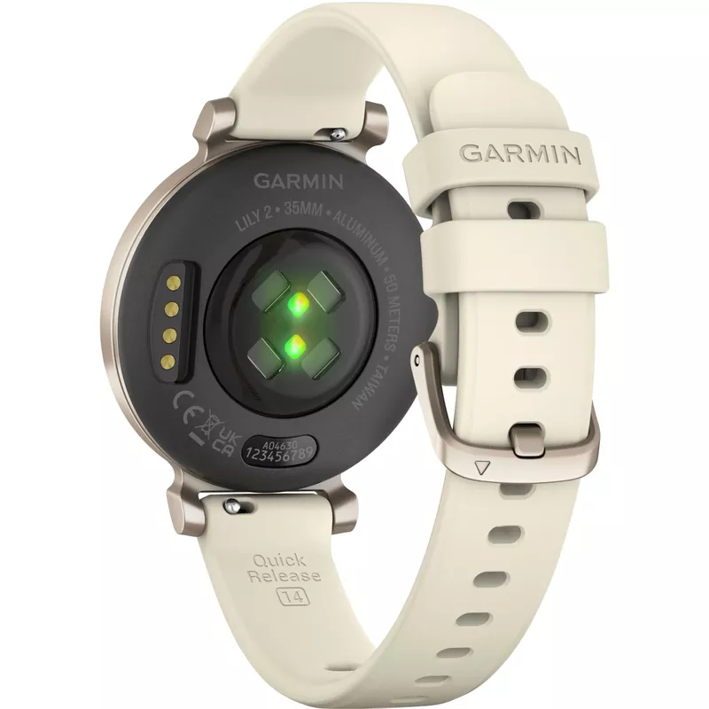 Garmin - Lily 2 Smartwatch 34 mm Anodized Aluminum - Cream Gold with Coconut Silicone Band