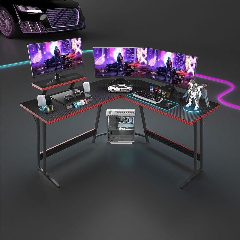 L-Shaped Gaming Desk Computer Corner Desk Office Writing Desk - Pink