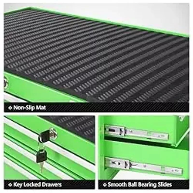 DNA MOTORING 7-Drawer Rolling Tool Cabinet Chest with Keyed Locking System Non-Slip Mat, for Garage Warehouse Workshop, Green, TOOLS-00399