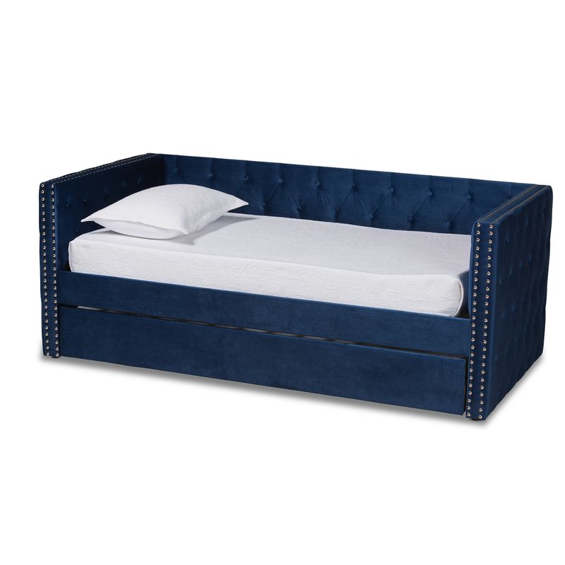 Larkin Modern Velvet Fabric Upholstered Daybed with Trundle - Queen - Navy